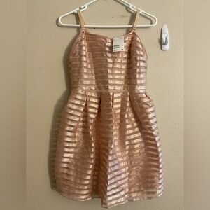 H & M NWT Rose Gold Striped‎ Mesh Dress w/ Adjustable Straps size Medium